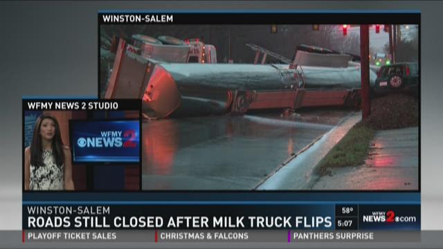 Tanker Overturns, Spills Milk Load in Winston-Salem | wfmynews2.com