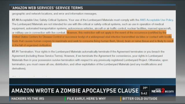 lb Agotar frotis Amazon Wrote A Zombie Apocalypse Clause Into Its Terms Of Service And  Here's Why | wfmynews2.com
